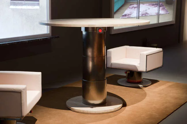 The 05 Round Table, shown fully extended, from the Tools for Life collection from Knoll.