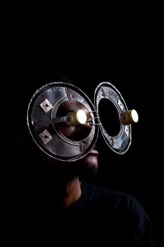 Cyrus Kabiru’s sunglasses made of bits of electronics were part of the Afrofuture show at La Rinascente department store in the center of Milan.