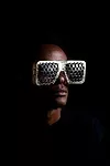 Cyrus Kabiru’s sunglasses made of bits of electronics were part of the Afrofuture show at La Rinascente department store in the center of Milan.