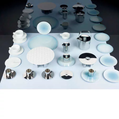 Colorful glassware and crockery by the Dutch duo Scholten &amp; Baijings for Georg Jensen at Milan’s Rossana Orlandi gallery.