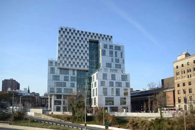 The University of Baltimore's John and Frances Angelos Law Center, designed by Behnisch Architekten and Ayers Saint Gross.<br />