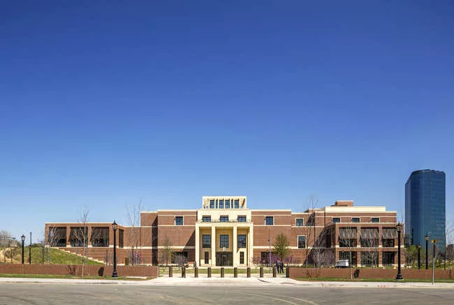 The George W. Bush Presidential Center by Robert A. M. Stern Architects is located on the campus of Southern Methodist University (SMU) in Dallas. Scholars enter the institute on the west.