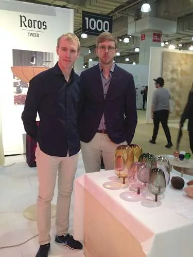 <strong>At ICFF</strong><br /> Øystein Austad and Jonas Ravlo Stokke of StokkeAustad with their “The Woods: Autumn” glass sculpture, part of the exhibition, <em>The Essence of Things: