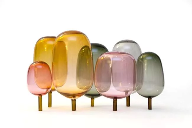 <strong>At ICFF</strong><br /> Close up of StokkeAustad’s “The Woods: Autumn” glass sculpture.