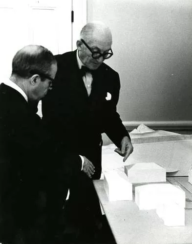 Sert (left in photo), who had worked for Le Corbusier (to his right) before becoming the head of Harvard’s GSD, helped his mentor get the Carpenter job.