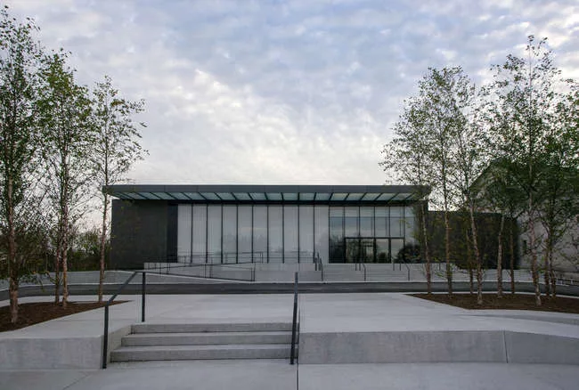 The new East Building seen from Fine Arts Drive (north façade).