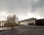 North facade of the new East Building seen from Fine Arts Drive.