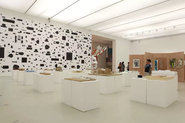 View of <em>Spectacle</em> with “Unbuilt City” by Feng Lu and Liu Yuyang (foreground), “Future of the Museum in China” by China Megacities Lab/GSAPP Columbia University, direct