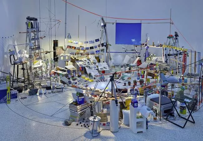 U.S. Pavilion: Sarah Sze, <em>Triple Point (Pendulum), </em>2013. Mixed media.