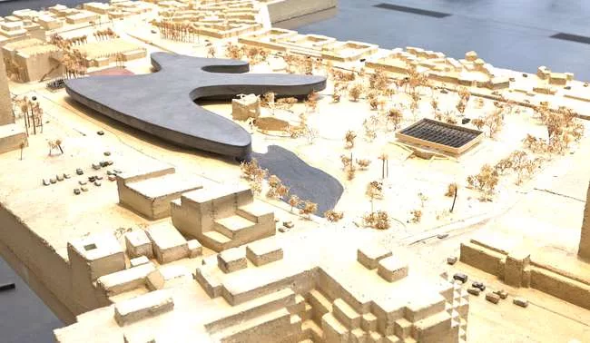 Model of Peter Zumthor's scheme for LACMA. Installation view. <em>The Presence of the Past: Peter Zumthor Reconsiders LACMA</em>, June 9 - Sept. 15, 2013.