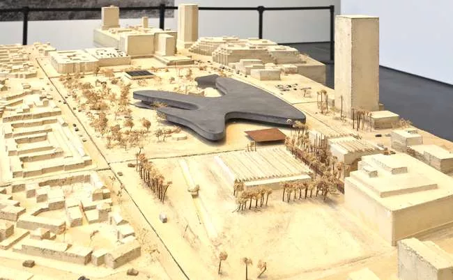 Model of Peter Zumthor's scheme for LACMA. Installation view. <em>The Presence of the Past: Peter Zumthor Reconsiders LACMA</em>, June 9 - Sept. 15, 2013.