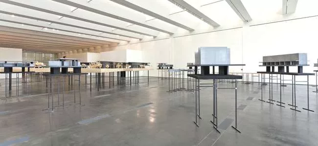 Model of Peter Zumthor's scheme for LACMA. Installation view. <em>The Presence of the Past: Peter Zumthor Reconsiders LACMA</em>, June 9 - Sept. 15, 2013.