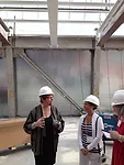 The Whitney's chief curator and deputy director for programs Donna de Salvo (left) presents the building with Renzo Piano Building Workshop partner and project architect Elisabetta Trezzani (right).