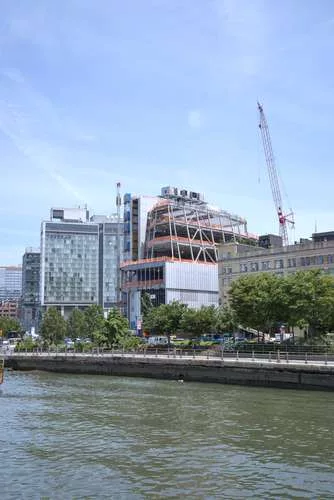 A view of the building from the Hudson River, June 2013.