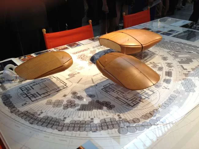A model of Renzo Piano's Parco della Musica (2002) in Rome, on display at Manhattan's Gagosian gallery.