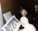 Meier presenting the design of the Jubilee Church to Pope John Paul II at the Vatican in February 1997.