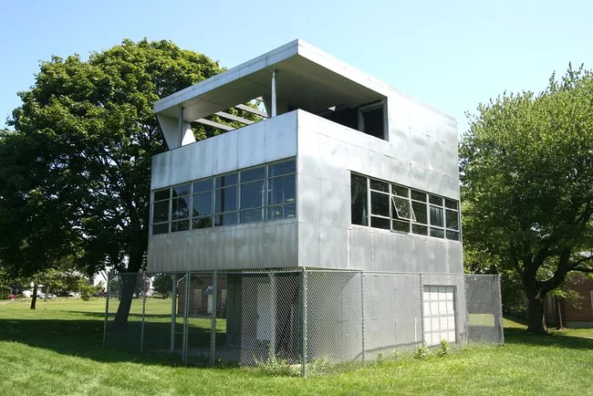 The Aluminaire House, shown here after a relocation to the Long Island campus of the New York Institute of Technology, was featured in the Museum of Modern Art’s 1932 <em>Modern Architecture: In