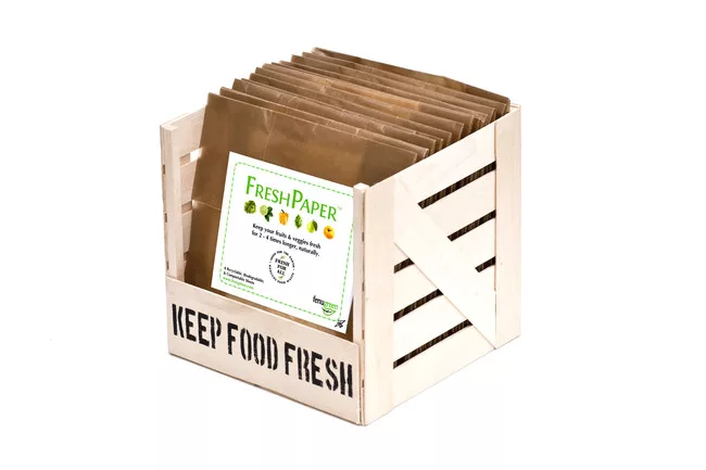 <strong>FreshPaper</strong><br />FreshPaper, by Fenugreen is an organic sheet of paper that keeps fruits and vegetables fresh, no refrigeration necessary. The paper, inspired by a recipe from designer