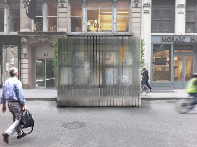 <em>Screen Play</em>, a proposal by Collective-LOK—a team comprised of Jon Lott, William O’Brien Jr., and Michael Kubo—experiments with transparent partitions to create a variety of 