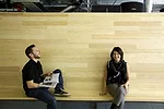 EFGH, a New York City-based studio founded by Hayley Eber (right) and Frank Gesualdi (left), gives the interior a flexible organization with a series of mobile units, including a set of bleachers for 
