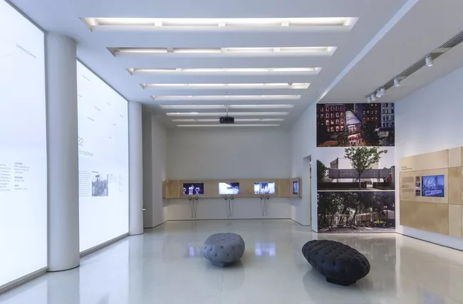 <em>Participatory City: 100 Urban Trends from the BMW Guggenheim Lab</em> installed at the Guggenheim Museum.<br />