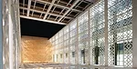 Looking toward the main entrance through the courtyard of the College of Arts and Sciences.<br />