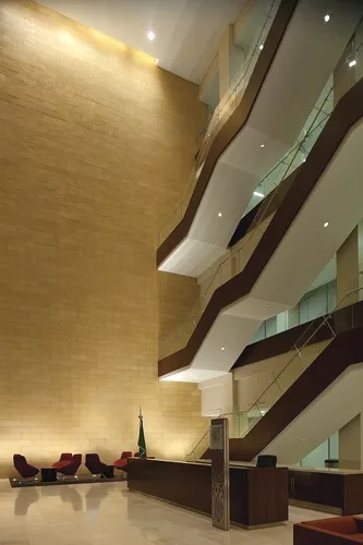 The main lobby at the College of Education with cascading staircase.