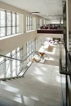 The main stairway to the reading room of the Resource Center at the College of Arts and Design.