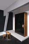 Charlotte Perriand<br />Cupboard (circa 1959)<br />Oregon pine tree, olive tree, black lacquered formica<br />Provenance: Jean and Huguette Borot’s house, Paris<br />