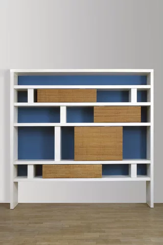 Charlotte Perriand<br />Bookcase (1966)<br />White tinted wood, braided rush. Three lights integrated.<br />Provenance: Jean and Huguette Borot’s house, Paris<br />