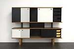 Charlotte Perriand<br />“Taïba” bookshelves/sideboard (1963)<br />Folded steel, wood and formica<br />Special commission<br />From: Phosphate senegalese compagny in Taïba, Africa