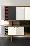 Charlotte Perriand<br /> “Taïba” bookshelves/sideboard (1963)<br /> Folded steel, wood and formica<br /> Special commission<br /> From: Phosphate senegalese compagny in Taïba, Af