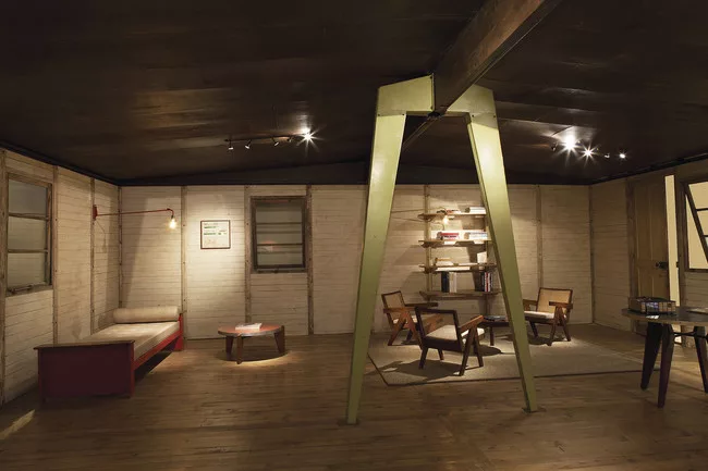A full-scale construction of one of Jean Prouvé's demountable houses.  Designed in 1945, the 8x8-meter house has been assembled with parts from  the Prouvé factory by Galerie Patrick Seguin.