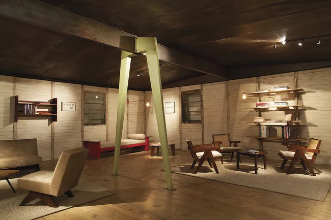 A full-scale construction of one of Jean Prouvé's demountable houses.  Designed in 1945, the 8x8-meter house has been assembled with parts from  the Prouvé factory by Galerie Patrick Seguin.