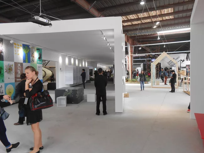 View of the timeline and other exhibits in the 40,000 square-foot warehouse.