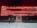 An LED wall at one end of the Machine Hall announces Ole Bouman’s manifesto for the Shenzhen portion of the biennale.