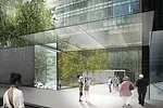 Concept sketch showing Diller Scofidio + Renfro's plan for the Museum of Modern Art. View of the Sculpture Garden entrance on 54th Street.<br />