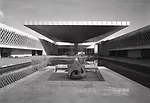 Pedro Ramírez Vázquez, Rafael Mijares and Jorge Campuzano. Anthropology National Museum, 1964. Chapultepec, Mexico City.