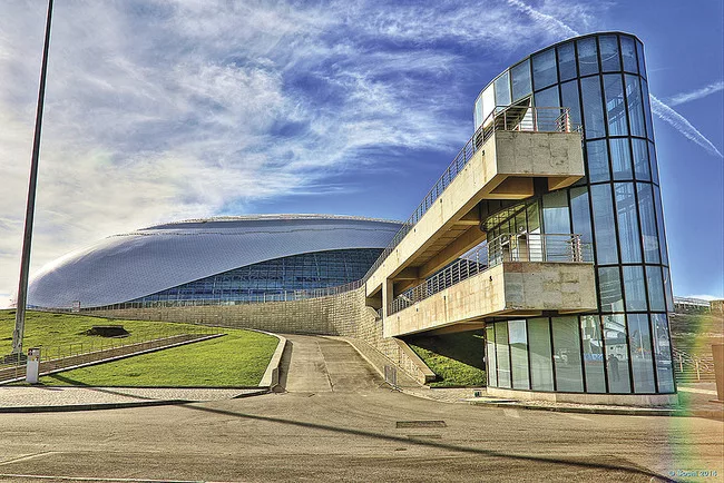 <strong>Bolshoy Ice Dome</strong><br /> <strong>Architect: Mostovik</strong><br /> Sochi’s cute symbolism is also at work in the village’s main ice hockey rink, which the architects cappe