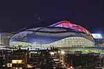 <strong>Bolshoy Ice Dome</strong><br /> <strong>Architect: Mostovik</strong><br /> Sochi’s cute symbolism is at work in the village’s main ice hockey  rink, which the architects capped wit