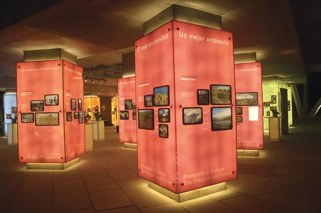 One of the museum’s five completed galleries, named the Human Footprint, occupies the space beneath the atrium.