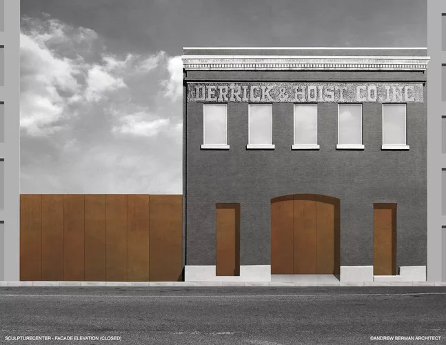 A rendering of Andrew Berman's addition to and renovation of SculptureCenter's building, a 1908 former trolley repair shop in New York City.
