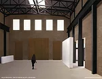 A rendering of Andrew Berman's addition to and renovation of SculptureCenter's building, a 1908 former trolley repair shop in New York City.