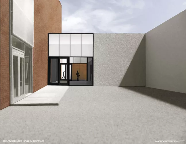 A rendering of Andrew Berman's addition to and renovation of SculptureCenter's building, a 1908 former trolley repair shop in New York City.