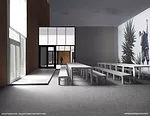A rendering of Andrew Berman's addition to and renovation of SculptureCenter's building, a 1908 former trolley repair shop in New York City.