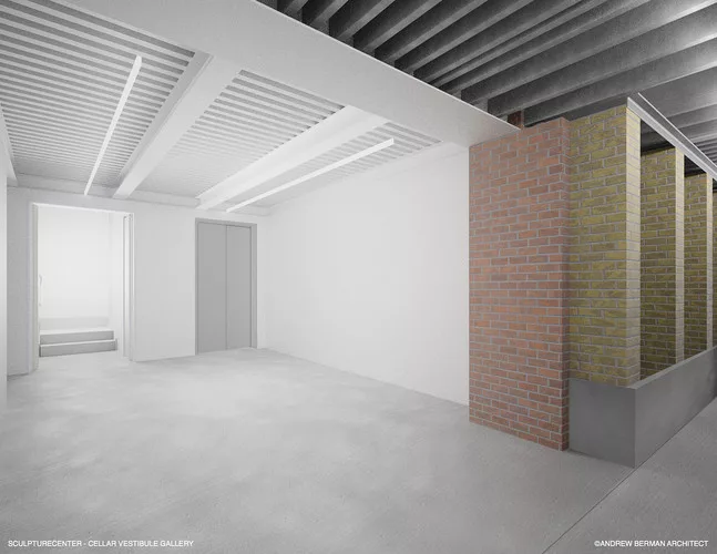 A rendering of Andrew Berman's addition to and renovation of SculptureCenter's building, a 1908 former trolley repair shop in New York City.