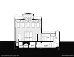 A rendering of Andrew Berman's addition to and renovation of SculptureCenter's building, a 1908 former trolley repair shop in New York City.