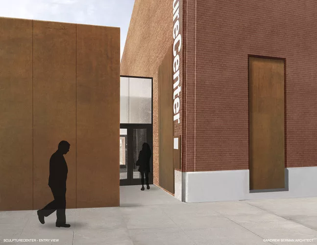 A rendering of Andrew Berman's addition to and renovation of SculptureCenter's building, a 1908 former trolley repair shop in New York City.