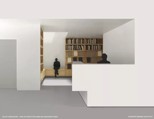 A rendering of Andrew Berman's addition to and renovation of SculptureCenter's building, a 1908 former trolley repair shop in New York City.
