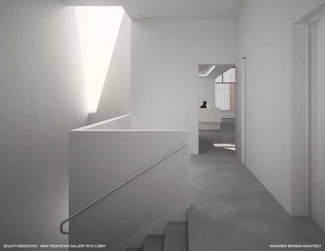 A rendering of Andrew Berman's addition to and renovation of SculptureCenter's building, a 1908 former trolley repair shop in New York City.